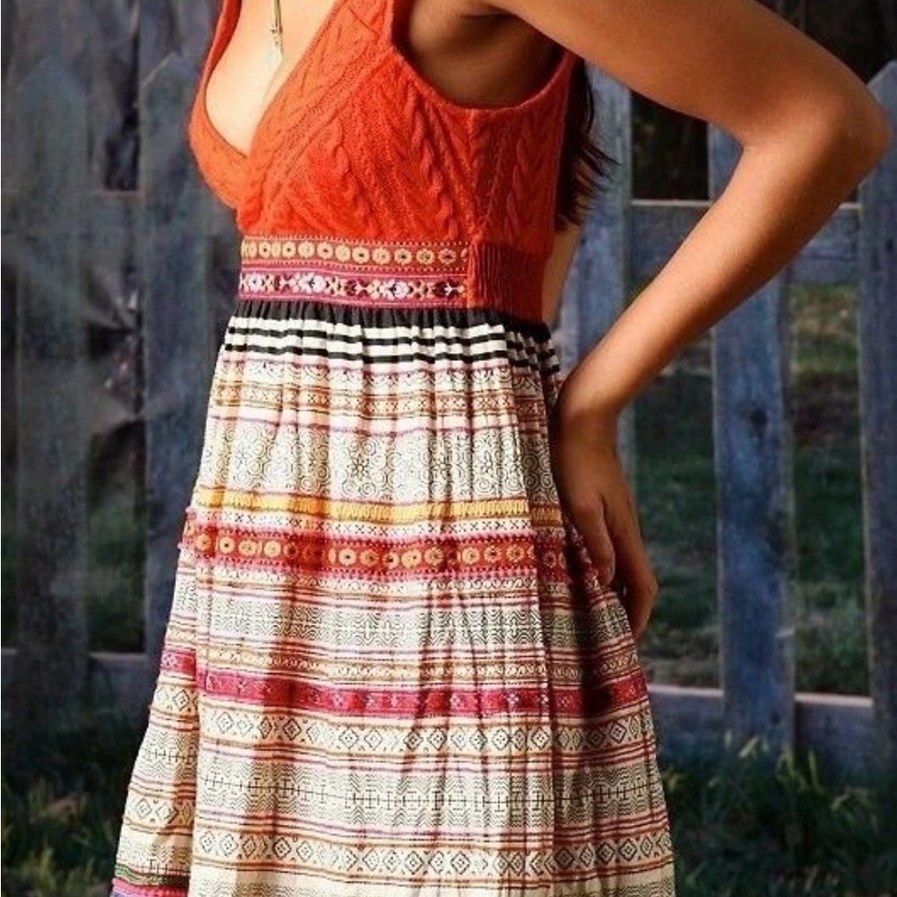 Rare Free People Vintage Romantic V Neck Sweater Festival Market Boho Dress 2 S - Picture 3 of 12